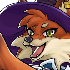 Ruby, a raposa maga, em pose de conjuração